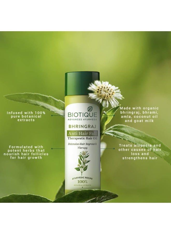 Biotique Bio Bhringraj Therapeutic Hair Oil for Falling Hair | Intensive Hair Regrowth Treatment | Nourishing Hair Follicles| Strong and Shiny Hair| For All Skin Types| 120m - Image 3